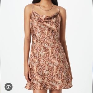 Hollister Women's Slip Dress Paisley Brown Cowl Neck Size Large Spring Summer